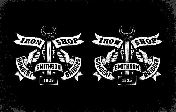 Vintage logo blacksmith workshop in two versions: standard and with letterpress effect. Thorough separationby layers - ease editing.