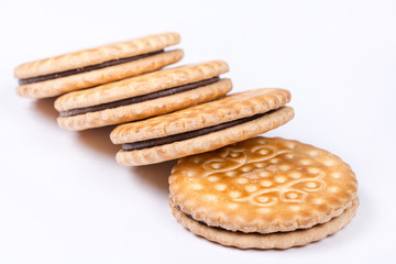 Chocolate biscuits isolated over white background with copy spac