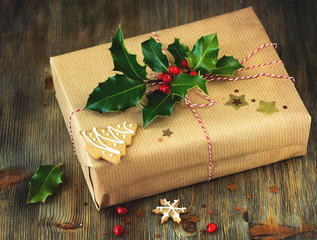 Christmas festive present box vintage decorative background