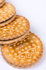 Chocolate biscuits isolated over white background with copy spac