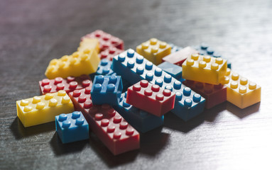 Plastic blocks on table.