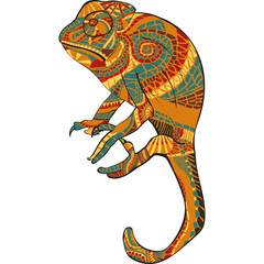 Mosaic image of a chameleon on white background