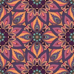 Tissu par mètre Tuiles marocaines Texture transparente florale ornée, motif sans fin avec des éléments de mandala vintage.