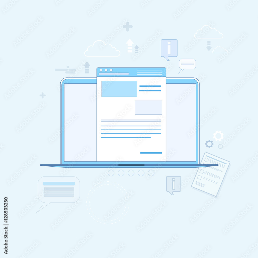 Poster laptop computer finance web page digital application vector illustration