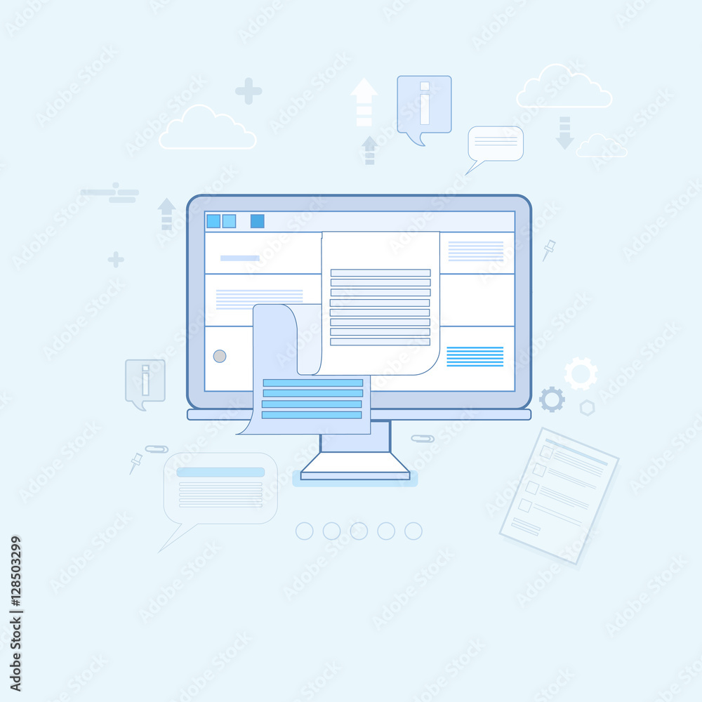Poster desktop computer finance web page digital application vector illustration