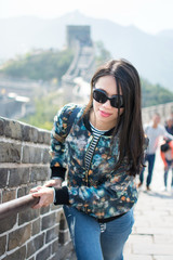 Tourist climbing the Great Wall of China