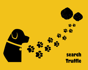 Dog with paw trail. Search truffle. Flat style.