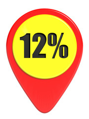 Discount 12 percent off. 3D illustration on white background.