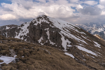 Fototapeta na wymiar Beautiful scenery of the great mountain peak. Western Tatra moun