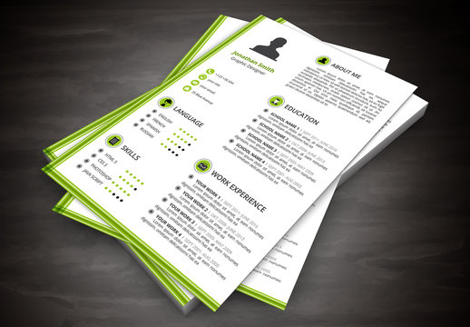 Resume Layout with Green "L" Border