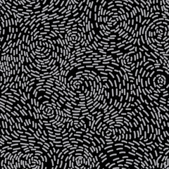 Vector Seamless Organic Rounded Lines pattern. Graphic winter ornament on black background. Hand drawn Nature illustration.