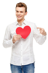 Man holding heart shaped greeting card