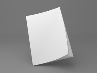 Blank magazine standing on corner 3D illustration mockup