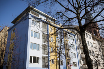 modern apartment house in Berlin Kreuzberg with blue sky