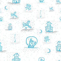 Holiday hand drawn sketch Christmas and New Year seamless background