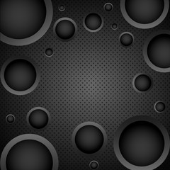 Tech vector geometric black background with holes and dots pattern