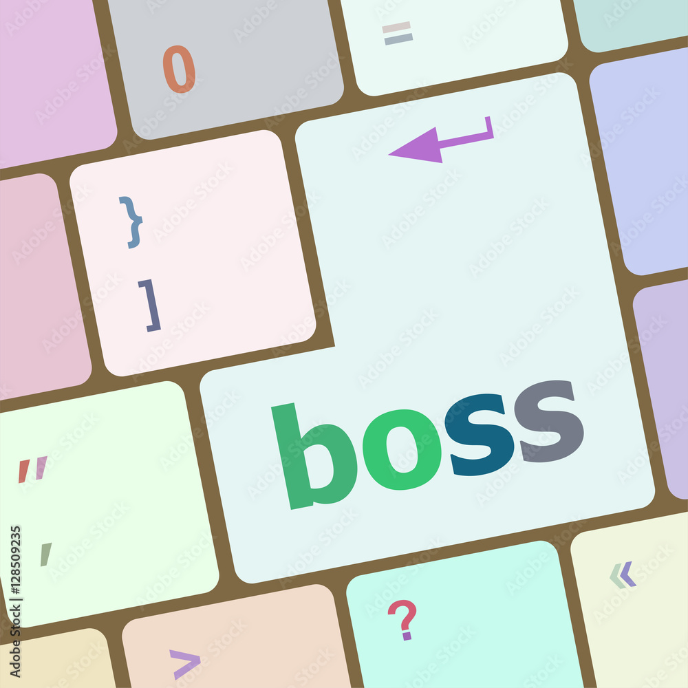 Poster boss word on keyboard key, notebook computer button