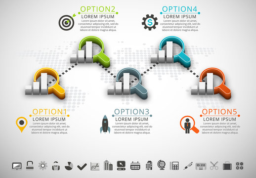 Linked 3D Magnifying Glass Element Infographic