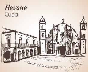 Cathedral of Havana. Cuba. Sketch.