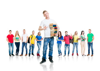 Fototapeta premium Large group of teenage students on white