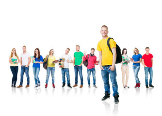 Fototapeta premium Large group of teenage students on white