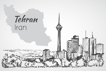Tehran cityscape - Iran. Sketch. Isolated on white background