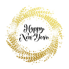 Glitter decoration golden wreath Happy New Year greeting card