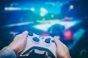 Gaming game play video on tv or monitor. Gamer concept.