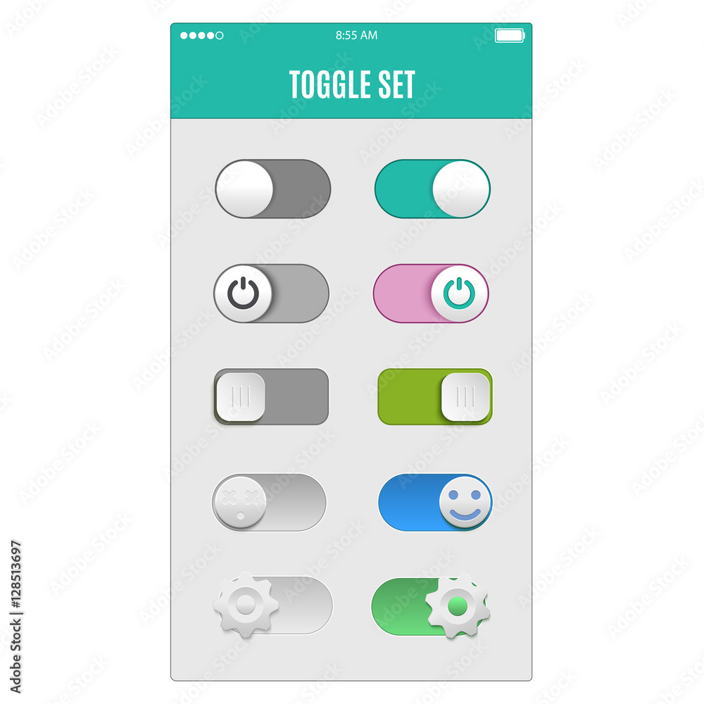 Poster toggle switch set, on and off sliders, vector elements for your design. the switches in the form of 