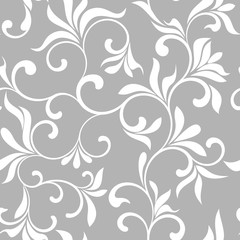 Seamless pattern with white flowers on a gray background