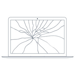 Vector illustration of brocken laptop. Sketch icon for your web concept. Isolated on white background.