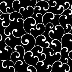 Seamless pattern with white swirls on a black background