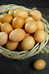 Organic brown chicken eggs from free-range farm