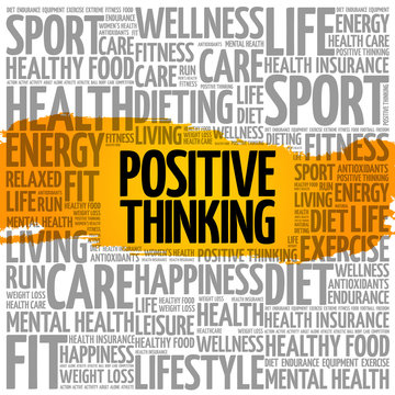 Positive thinking word cloud collage, health concept background