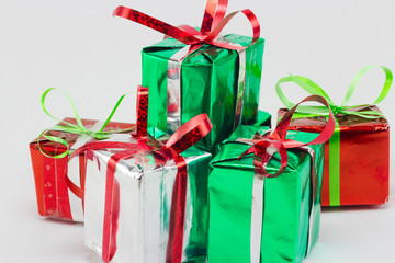 Christmas gift boxes isolated on white background, New year gift