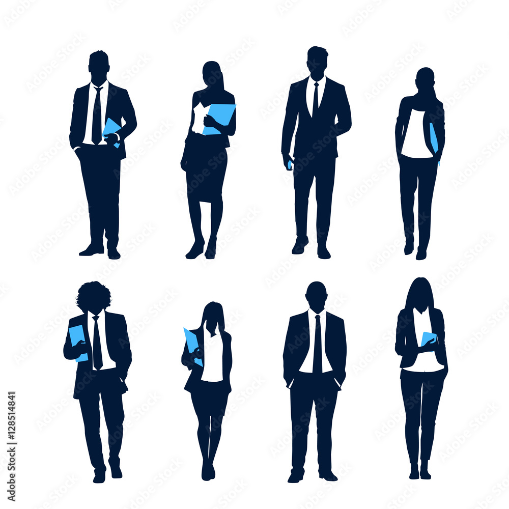 Wall mural business people silhouette set businesspeople group hold document folders human resources collection