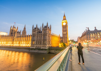 Fototapeta na wymiar Sunset view of Westminster Bridge and Palace, London