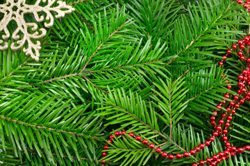 background of the Christmas tree, garlands, beads and stars