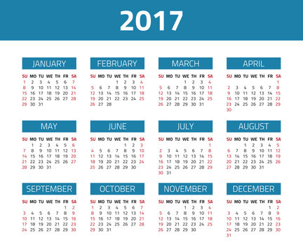 Calendar 2017 year