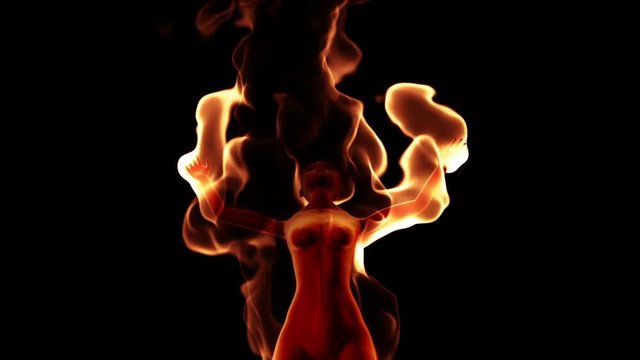 3d female burning in flames