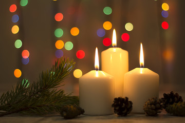 Christmas candles, with bokeh spot lights
