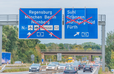 Autobahn-Baustellen, Ausfahrt gesperrt