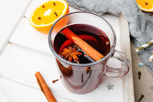 Christmas mulled wine with cinnamon, orange and anise