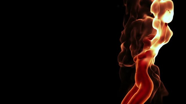 3d young female burning in flames