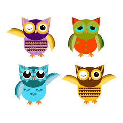 Cartoon owl set vector illustration.