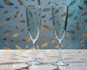 Two empty wine glasses on a beautiful background