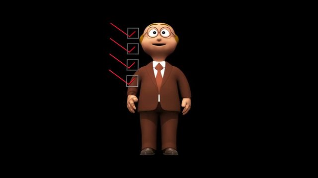 Senior 3D business man character ticking the checklist