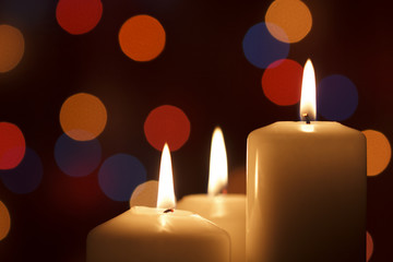 Christmas candles, with bokeh spot lights
