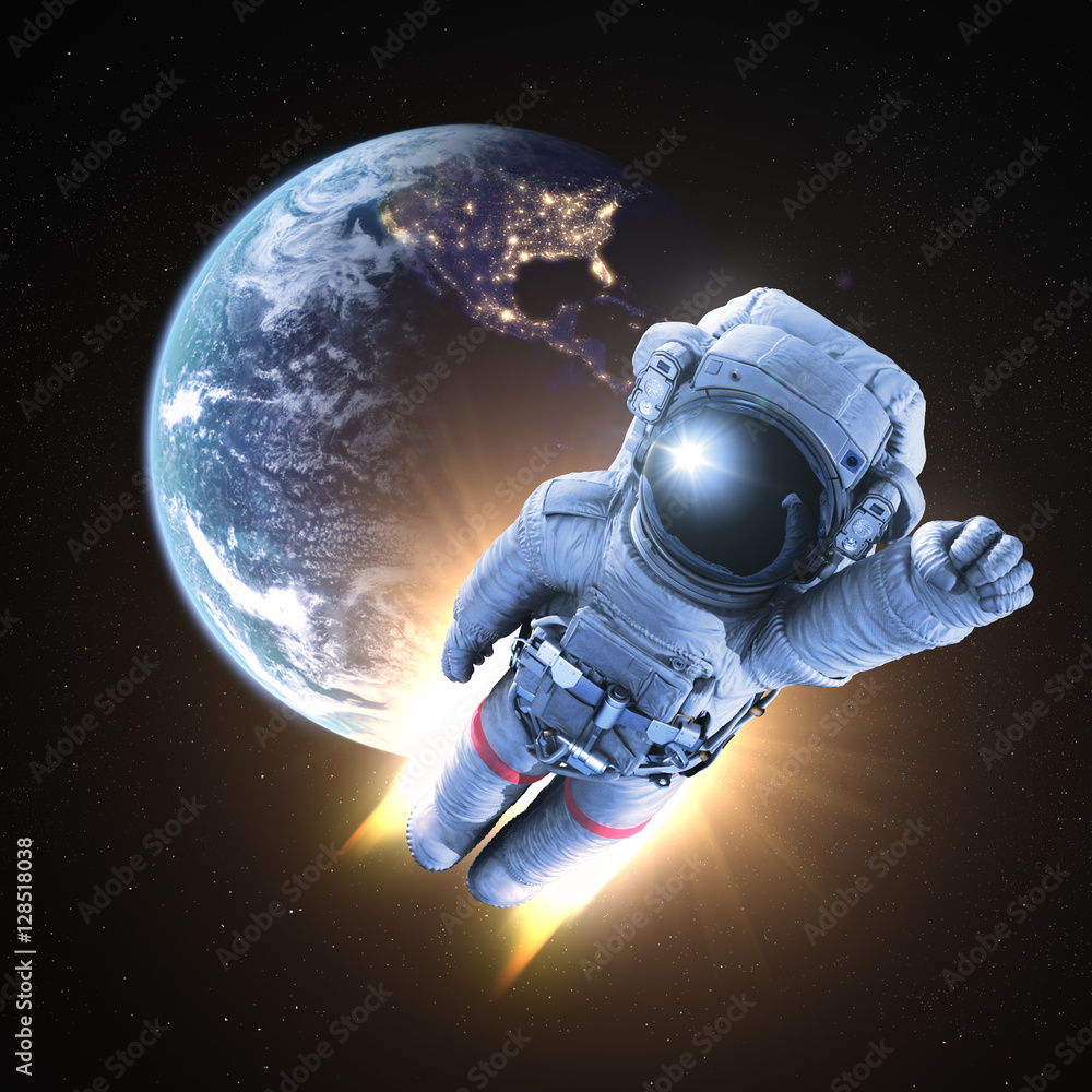Wall mural astronaut conquers outer space, 3d render
