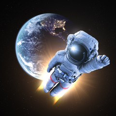 Obraz na płótnie Canvas Astronaut conquers outer space, 3d render